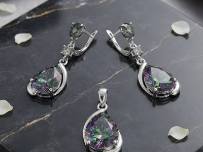 نیم‌ست اشکی با سنگ رنگین‌کمان (طرح مایستیک توپاز)