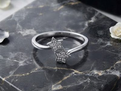 1791793920543 انگشتر نقره طرح دو ستاره نگیندار